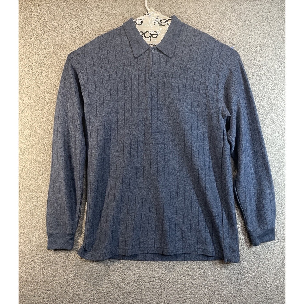 VanHeusenLong Sleeved Polo Sweater Men's Large  Shirt Blue Classic Fit‎